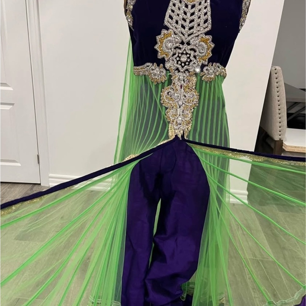 Elegant Green and Black Embroidered Dress - Picture 6 of 6